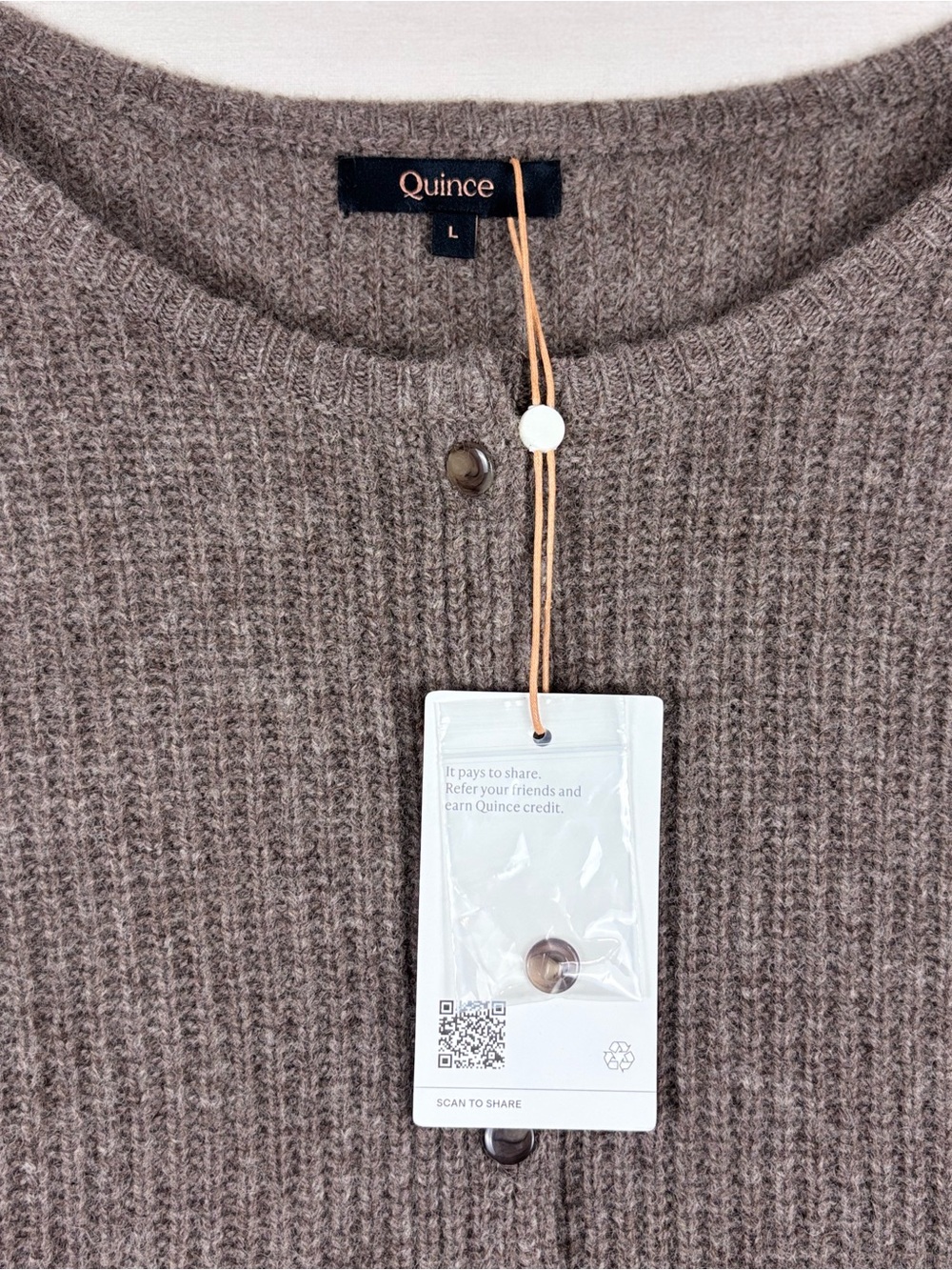 Quince 100% Yak Soft Rib Cardigan Heather Brown NWT Large Sweater - Picture 4 of 6